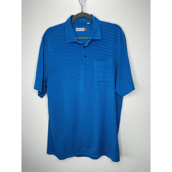 KJUS Polo Golf Shirt Medium Blue Striped Short Sleeve UPF30+ L / 52 - Picture 2 of 12
